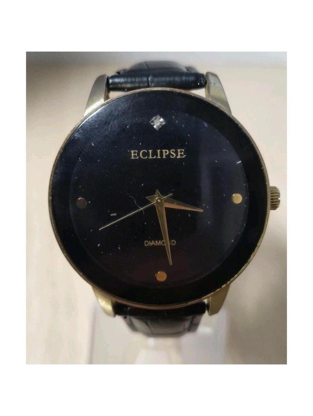 Eclipse Black Diamond Dial Gold Tone Case Black Strap Japan